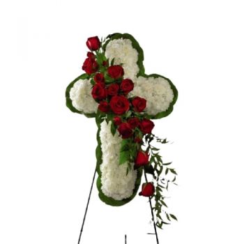 Ameca Florarie online - Înmormântare cu cruce roșie și albă Buchet