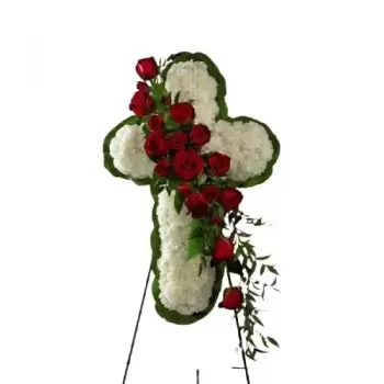 Ecatepec de Morelos online Florist - Red and white cross funeral Bouquet