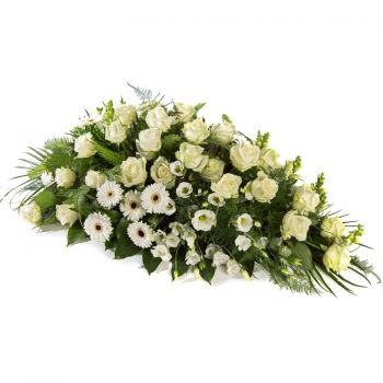 ارلاندرفين الزهور على الإنترنت - ترتيب النعش الورود البيضاء باقة