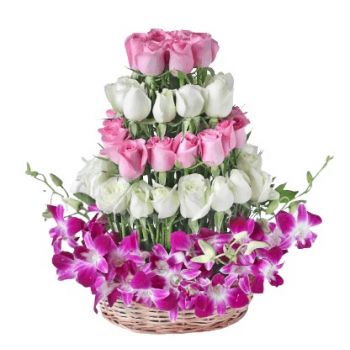 Μέκκα (τη Μέκκα) λουλούδια- Καλάθι με ορχιδέες & τριαντάφυλλα Λουλούδι Παράδοση