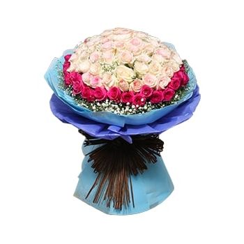 Afif online virágüzlet - 50 rózsaszín és őszibarack rózsa Csokor
