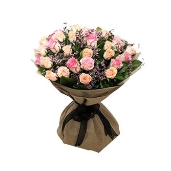 Mecca (Makkah) flowers  -  Peach & Pink Roses Flower Bouquet/Arrangement