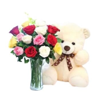 Dammam flowers  -  Roses with Teddy Flower Bouquet/Arrangement