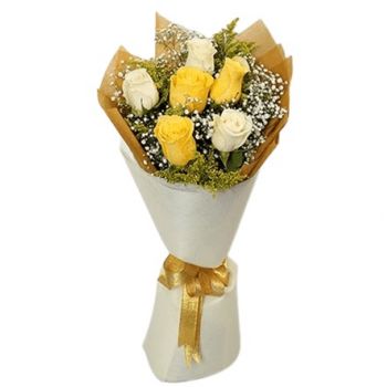 Al Bahah blomster- Sol og hvitt Blomsterarrangementer bukett