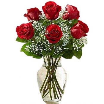 Džidda květiny- 6 červených růží Květ Dodávka