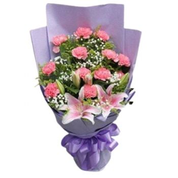 Dammam blomster- Rosa liljer og nelliker Blomst Levering