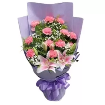 flores de Qal em Bishah- Lírios Rosa e Cravos Flor Entrega