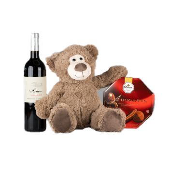 Bologna blommor- Teddybjörn och vin Blomma Leverans