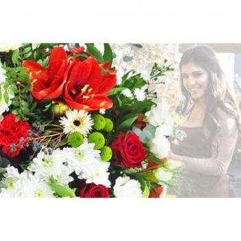 Pau blommor- Röd & vit florists överraskningsbukett Blomma Leverans