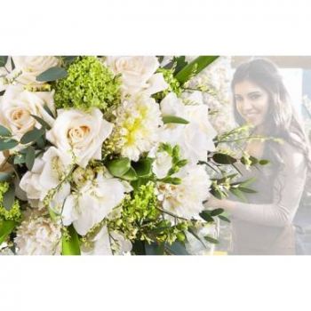 בורדו פרחים- זר הפתעה של חנות פרחים לבנים פרח משלוח