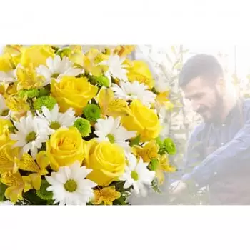 لطيف الزهور على الإنترنت - باقة زهور صفراء وأبيض مفاجأة باقة