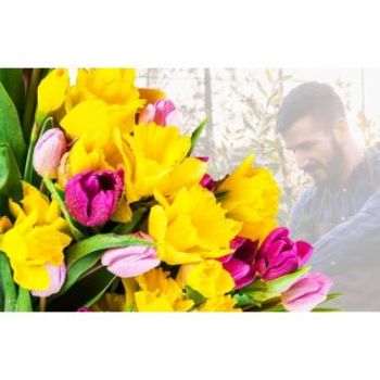 Štrasburk květiny- Překvapivá kytice narcisů a barevných tulipán Květ Dodávka