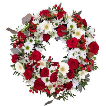 Базел цветя- Червено-бял венец Букет/договореност цвете