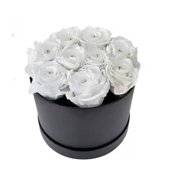 Begnins flori- Cutie cu trandafiri albi Floare Livrare