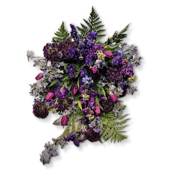 덴마크 온라인 꽃집 - 혼합 보라색 장례식 꽃다발 부케
