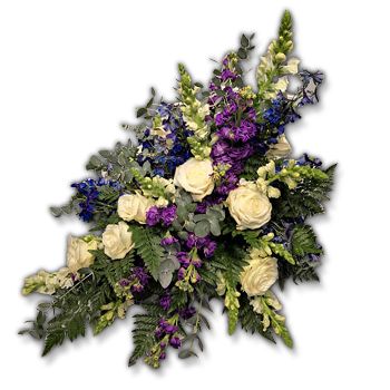 덴마크 온라인 꽃집 - 보라색 자홍색 장례식 꽃다발 부케