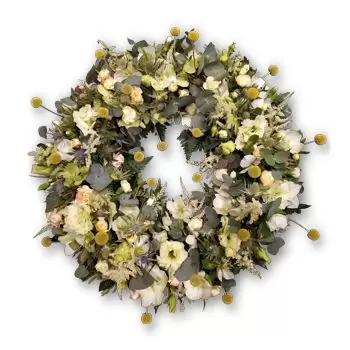 Дания цветя- Погребален венец в бяло и зелено Цвете Доставка
