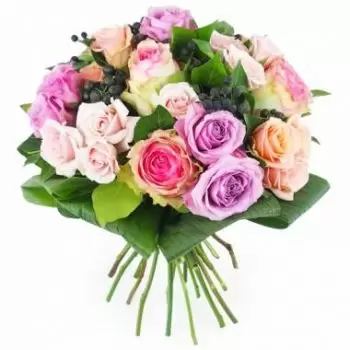 Алгольсхайм цветы- Пастельный букет из разнообразных роз Ницца Цветок Доставка