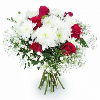 Ablon cvijeća- Okrugli buket Cartagena bijele i fuksije Cvijet Isporuke