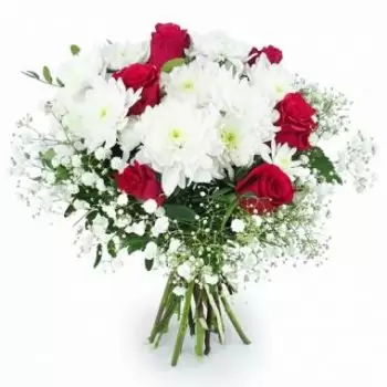Ailleux bloemen bloemist- Cartagena wit & fuchsia rond boeket Bloem Levering