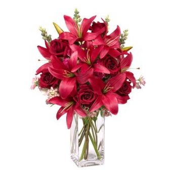 Los Gigantes Sinfonia In Rosso 6 Rose Rosse E 3 Gigli Consegna Fiori Los Gigantes Fiorista Online Los Gigantes