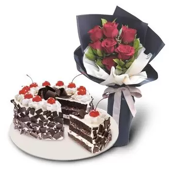 Purwokerto között-virágok- Torta rózsákkal Virágkötészeti csokor