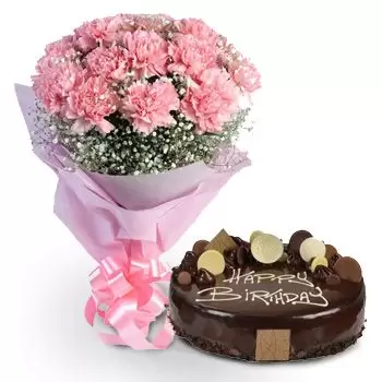 Denpasar Online Blumenhändler - Nelken-Blumenstrauß mit Kuchen Blumenstrauß