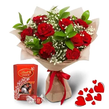 Бъркачево цветя- Шоколадови бонбони Lindor и букет цветя Цвете Доставка
