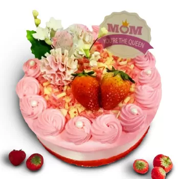 싱가포르 온라인 꽃집 - 핑크 크림 케이크 부케