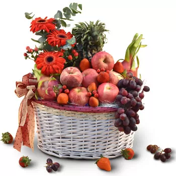 Singapore flowers  -  Red Floral Fruit Basket  Delivery