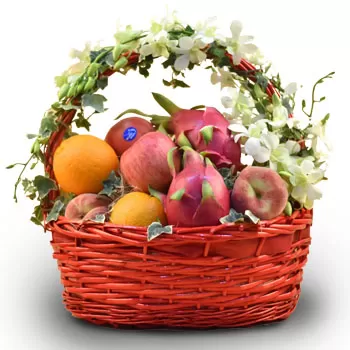 Singapore flowers  -  Floral Decorated Fruit Basket  Delivery