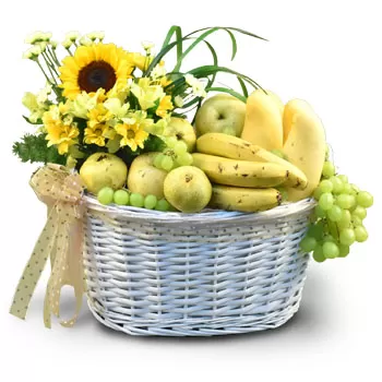بائع زهور سنغافورة- سلة صفراء خضراء زهرة التسليم