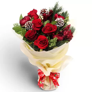 Mandai Blumen Florist- Stilvolle rote Weihnachtsrosen Blumen Lieferung