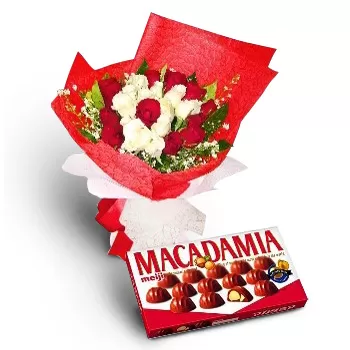 بائع زهور كانديلاريا- أحمر مع أبيض زهرة التسليم