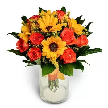 Igram bloemen bloemist- Zonnebloemen en oranje rozen Bloem Levering
