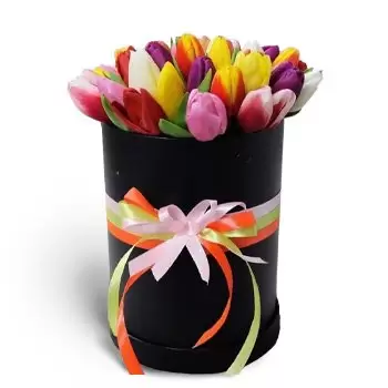 Малиново цветя- Черна кутия за лалета Цвете Доставка