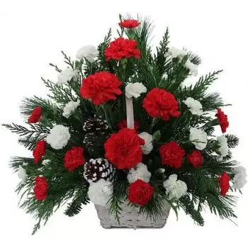 Granadilla λουλούδια- Εορταστικό κόκκινο και άσπρο καλάθι Λουλούδι Παράδοση