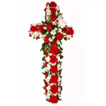 fiorista fiori di Costa Rica- Croce funebre rossa e bianca Fiore Consegna