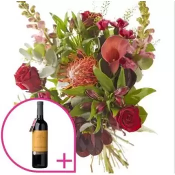 דה רונד ון פרחים- חגיגי עם יין אדום פרח משלוח