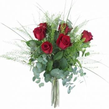 Γουαδελούπη λουλούδια- Ρουστίκ μπουκέτο με κόκκινα τριαντάφυλλα Αθήν Λουλούδι Παράδοση