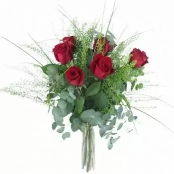 Aigondigne bloemen bloemist- Rustiek boeket rode rozen Athene Bloem Levering