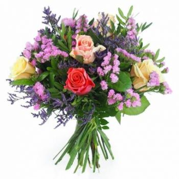 fleuriste fleurs de Sainte-Suzanne- Bouquet champêtre rose & mauve Varna Bouquet/Arrangement floral