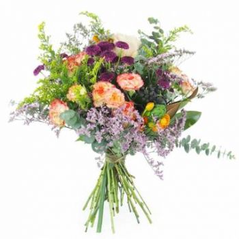 La Condamine Blumen Florist- Lila & orange rustikaler Blumenstrauß Bukares Bouquet/Blumenschmuck