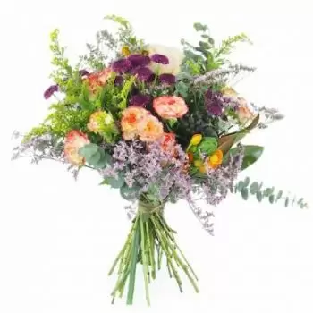 ดอกไม้ นิวแคลิโดเนีย - ช่อดอกไม้ชนบทสีม่วงและสีส้ม บูคาเรสต์ ช่อดอกไม้/การจัดวางดอกไม้