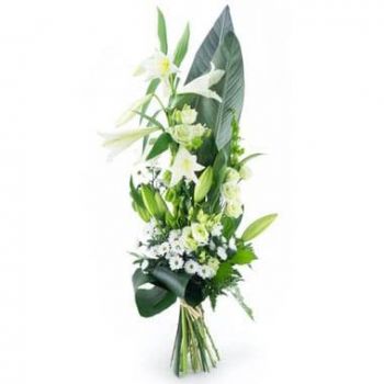 приятен цветя- Бял траурен букет, Съболезнования Цвете Доставка