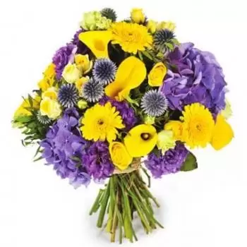 Frankreich Blumen Florist- Bouquet Von Gelben Und Lila Blumen Antoine