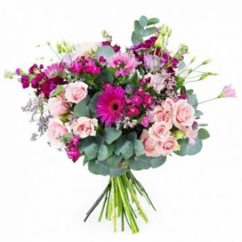 איחוד פרחים- זר פרחים ורוד בורדו ופוקסיה פרח משלוח