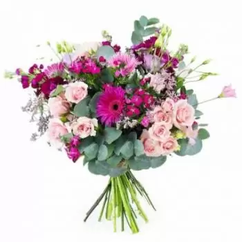 Aibes bloemen bloemist- Bourgondisch roze & fuchsia bloemenboeket Bloem Levering