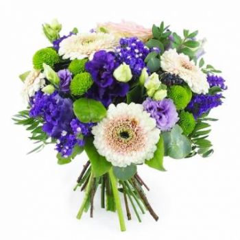 Achiet-le-Petit kukat- Kimppu vaaleanpunaisia ja violetteja kukkia N Kukka Toimitus