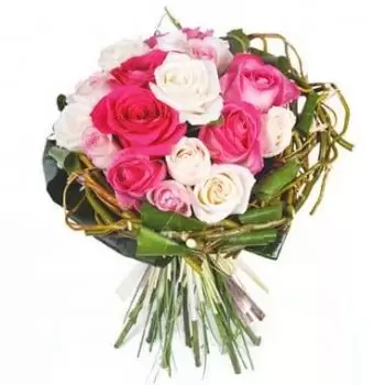 Poya bunga- Sejambak mawar putih dan merah jambu Dolce Vi Bunga Penghantaran